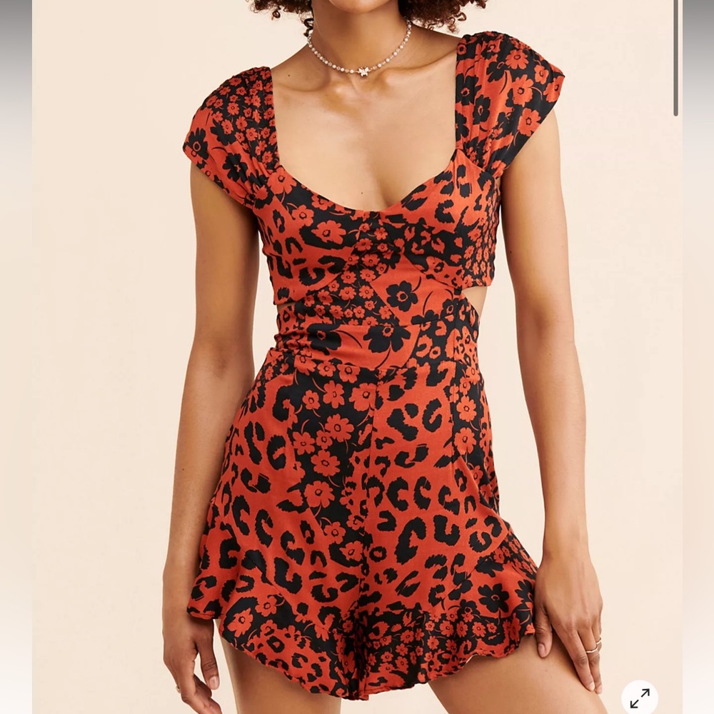 Free People Red and Black Floral Romper